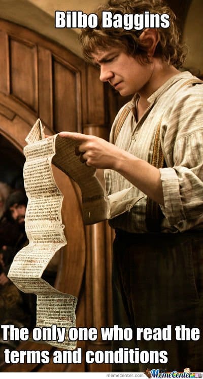 Bilbo reading Terms and Conditions