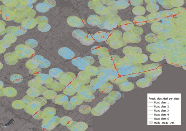 Trade areas defined by road classification segments