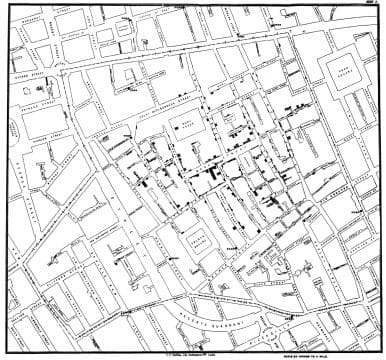 John Snow cholera map in the London epidemic of 1854